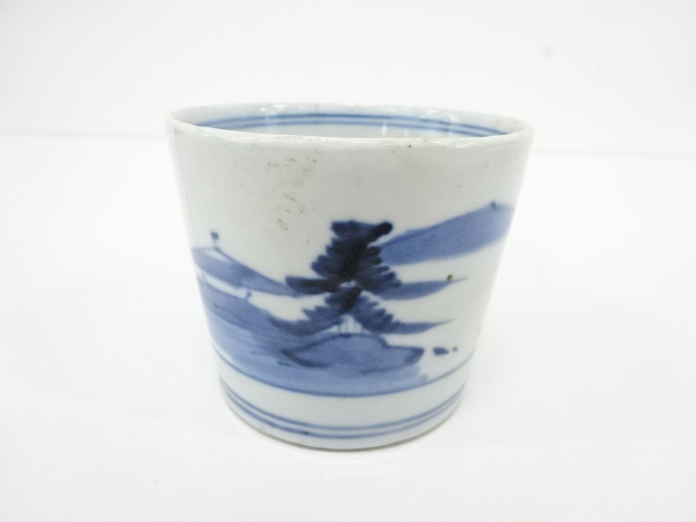 JAPANESE CERAMICS / KOIMARI / SOBA CHOKO CUP / BLUE & WHITE PORCELAIN / SCENERY